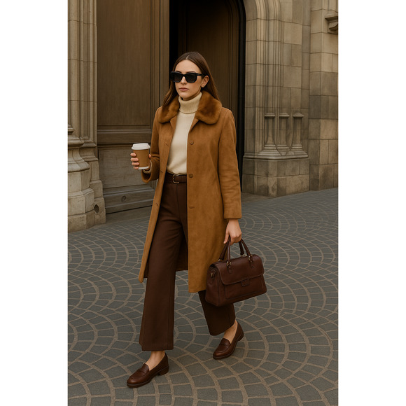 60s Handmade Suede & Fur Swing Coat | Caramel Latte MCM Vintage, Italian Dream - Picture 13 of 13